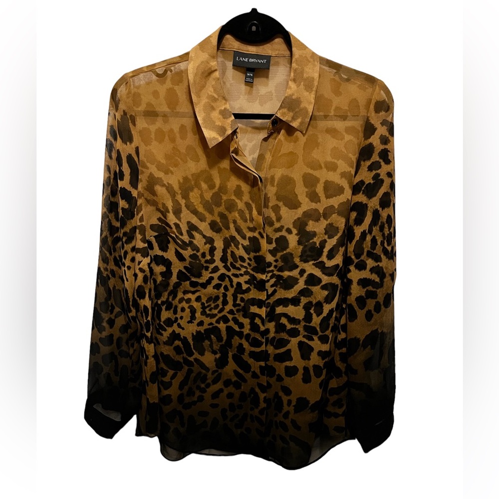 Lane Bryant Cheetah Print Sheer Long sleeved Button Up Top Sz 14/16